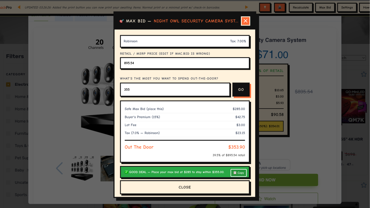 Set the max bid